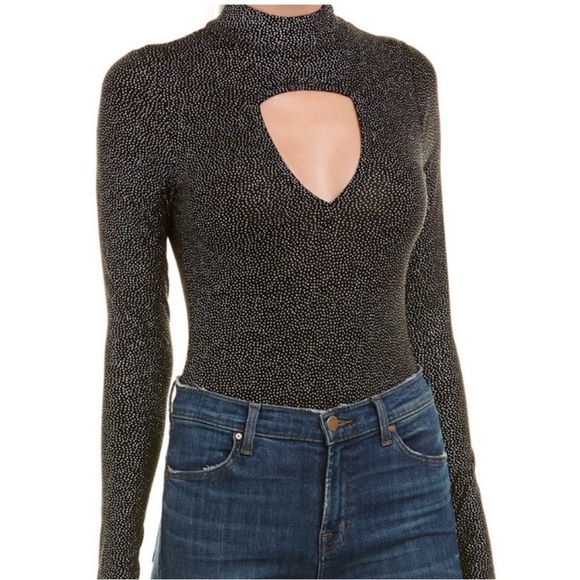 NWT, Chaser, Womens, Glitter Jersey LS Mock Turtleneck Triangle Cutout‎ Bodysuit - Picture 2 of 5